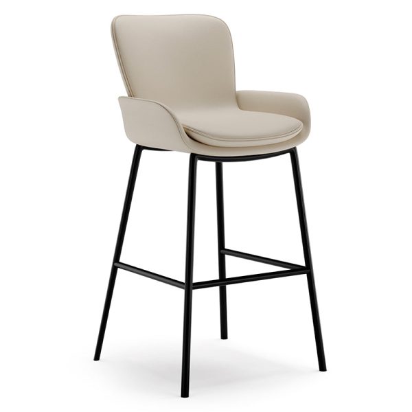 Contemporary Scandinavian Square Leather Iron High Legs Bar Stool Low Back Footrest For Dining Room - Image 13