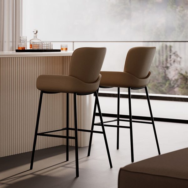 Contemporary Scandinavian Square Leather Iron High Legs Bar Stool Low Back Footrest For Dining Room - Image 2