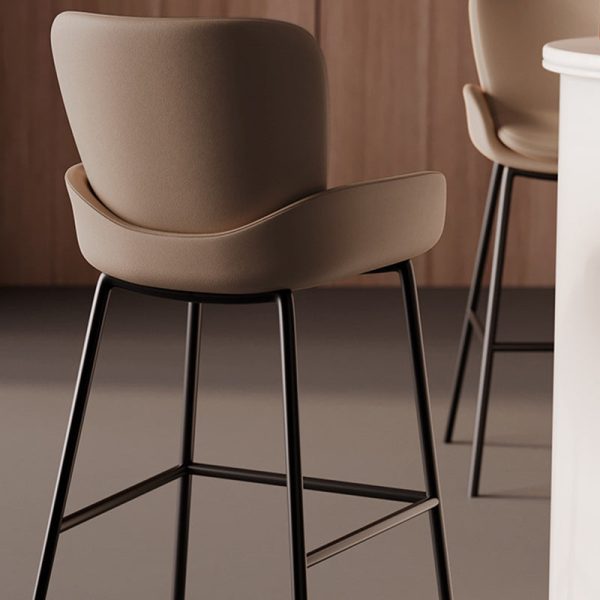 Contemporary Scandinavian Square Leather Iron High Legs Bar Stool Low Back Footrest For Dining Room - Image 12