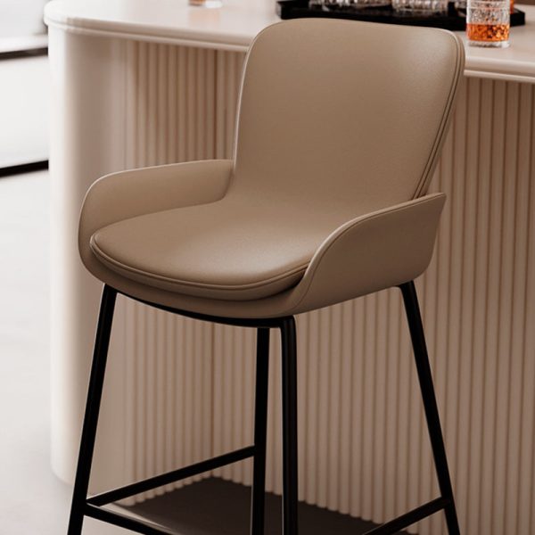 Contemporary Scandinavian Square Leather Iron High Legs Bar Stool Low Back Footrest For Dining Room - Image 6