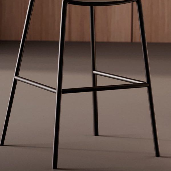 Contemporary Scandinavian Square Leather Iron High Legs Bar Stool Low Back Footrest For Dining Room - Image 7