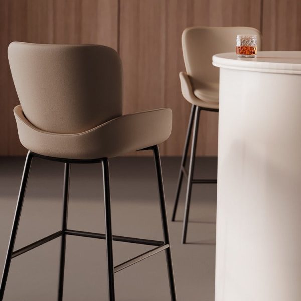 Contemporary Scandinavian Square Leather Iron High Legs Bar Stool Low Back Footrest For Dining Room - Image 10