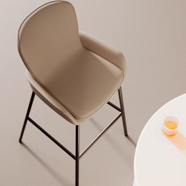 Contemporary Scandinavian Square Leather Iron High Legs Bar Stool Low Back Footrest For Dining Room - Image 11