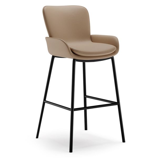 Contemporary Scandinavian Square Leather Iron High Legs Bar Stool Low Back Footrest For Dining Room - Image 14