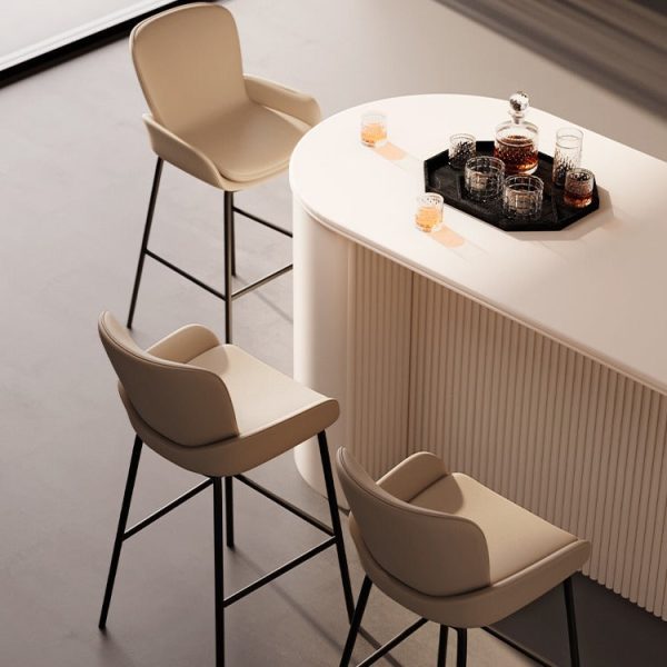 Contemporary Scandinavian Square Leather Iron High Legs Bar Stool Low Back Footrest For Dining Room - Image 3