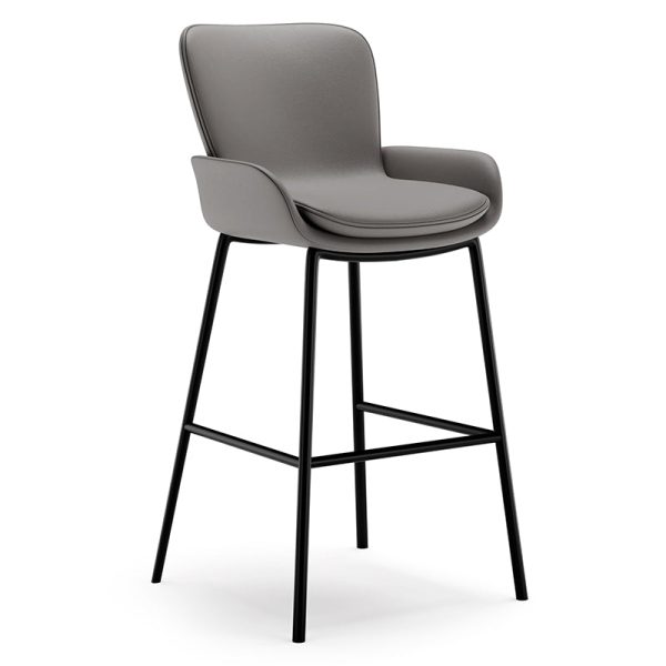 Contemporary Scandinavian Square Leather Iron High Legs Bar Stool Low Back Footrest For Dining Room - Image 15