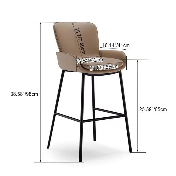 Contemporary Scandinavian Square Leather Iron High Legs Bar Stool Low Back Footrest For Dining Room - Image 4