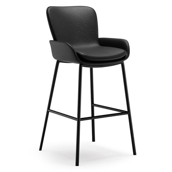 Contemporary Scandinavian Square Leather Iron High Legs Bar Stool Low Back Footrest For Dining Room - Image 16