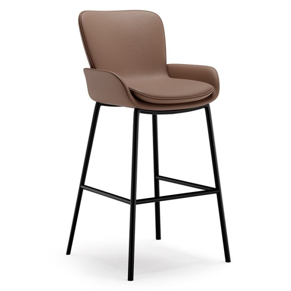 Contemporary Scandinavian Square Leather Iron High Legs Bar Stool Low Back Footrest For Dining Room - Image 17