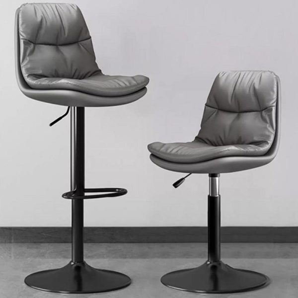 Contemporary Luxury Leather Upholstered Round Metal Base Height Adjustable Swivel Bar Stool Footrest For Dining Room - Image 10