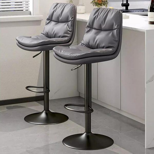Contemporary Luxury Leather Upholstered Round Metal Base Height Adjustable Swivel Bar Stool Footrest For Dining Room - Image 12