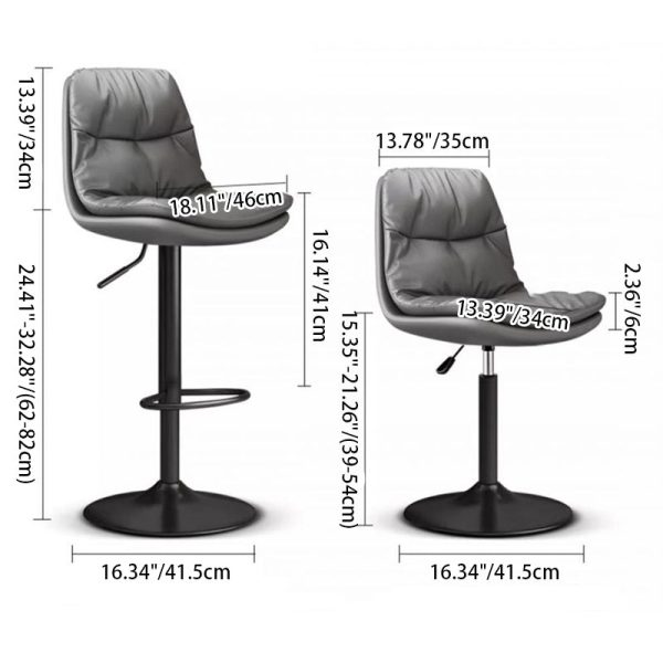 Contemporary Luxury Leather Upholstered Round Metal Base Height Adjustable Swivel Bar Stool Footrest For Dining Room - Image 4