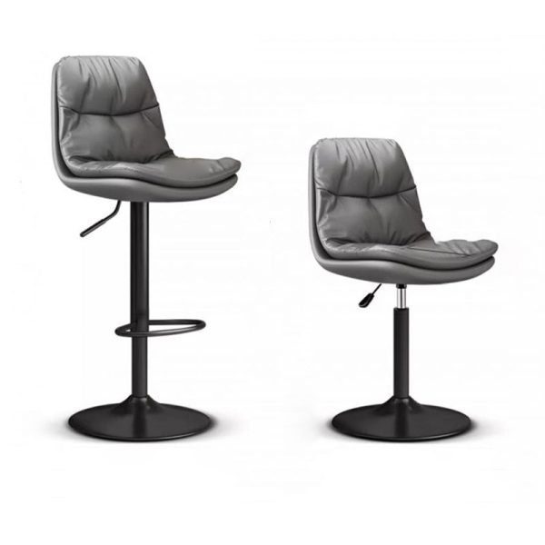 Contemporary Luxury Leather Upholstered Round Metal Base Height Adjustable Swivel Bar Stool Footrest For Dining Room - Image 13