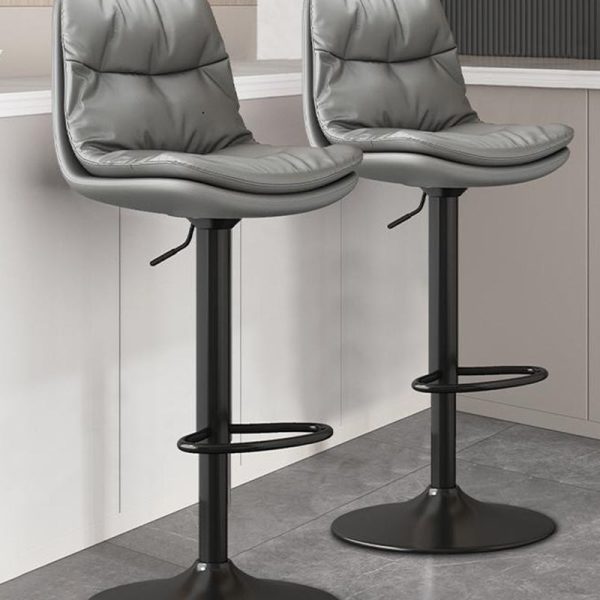 Contemporary Luxury Leather Upholstered Round Metal Base Height Adjustable Swivel Bar Stool Footrest For Dining Room - Image 7