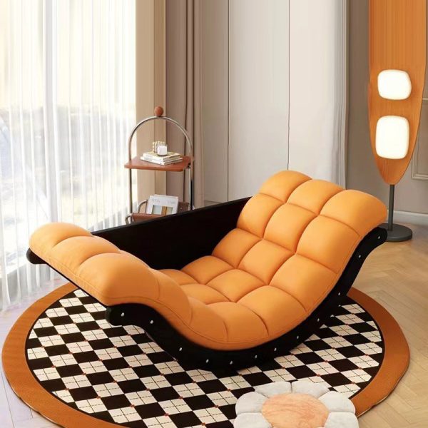 Contemporary Nordic Curved Fabric Upholstered Wood Recliner For Living Room - Image 3