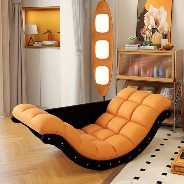 Contemporary Nordic Curved Fabric Upholstered Wood Recliner For Living Room