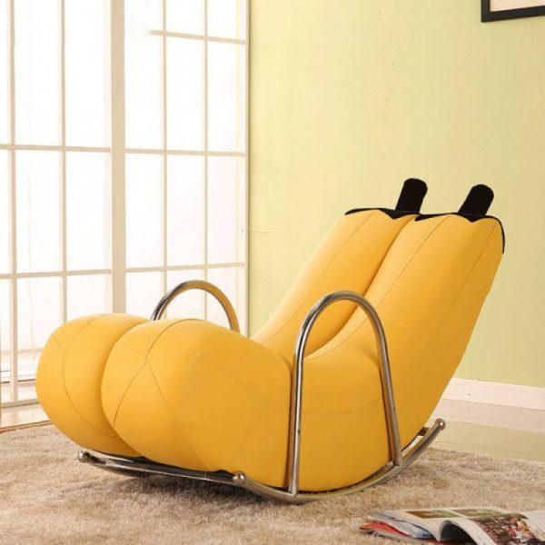 Contemporary Nordic PU Leather Stainless Steel Banana Recliner Backrest For Living Room