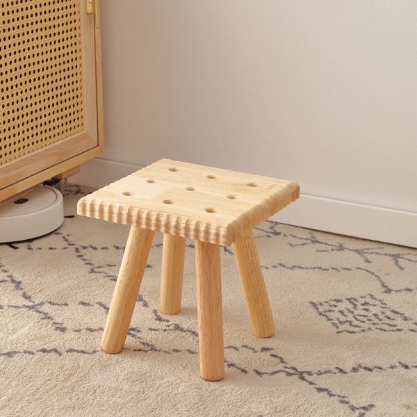 Contemporary Creative Biscuit Solid Wood Round Low Stool For Living Room - Image 2