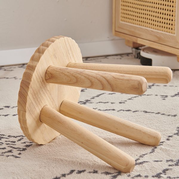 Contemporary Creative Biscuit Solid Wood Round Low Stool For Living Room - Image 14