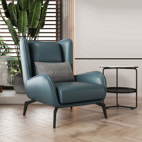 Contemporary Scandinavian Nappa Leather Upholstered Accent Chair Wingback Flared Arm For Living Room - Image 7