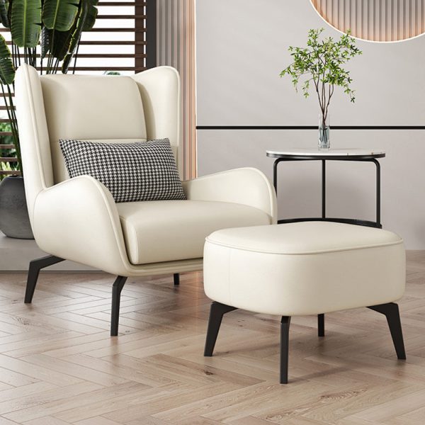 Contemporary Scandinavian Nappa Leather Upholstered Accent Chair Wingback Flared Arm For Living Room - Image 9