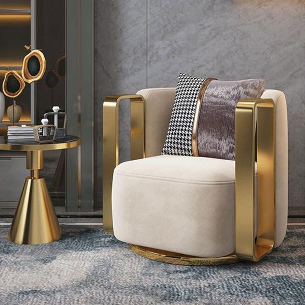 Contemporary Scandinavian Round Nappa Leather Swivel Accent Chair Backrest For Living Room - Image 3