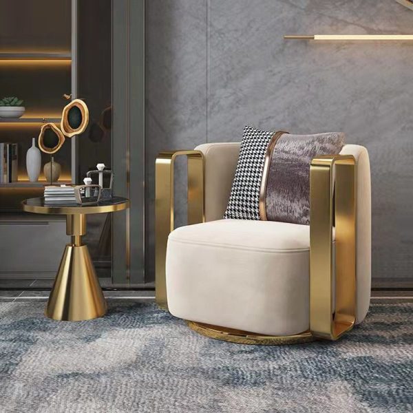 Contemporary Scandinavian Round Nappa Leather Swivel Accent Chair Backrest For Living Room - Image 11