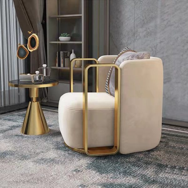 Contemporary Scandinavian Round Nappa Leather Swivel Accent Chair Backrest For Living Room - Image 8