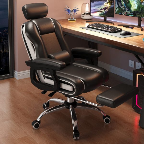 Contemporary Luxury Leather Gaming Chair Adjustable Backrest Armrest Mobile Casters For Study