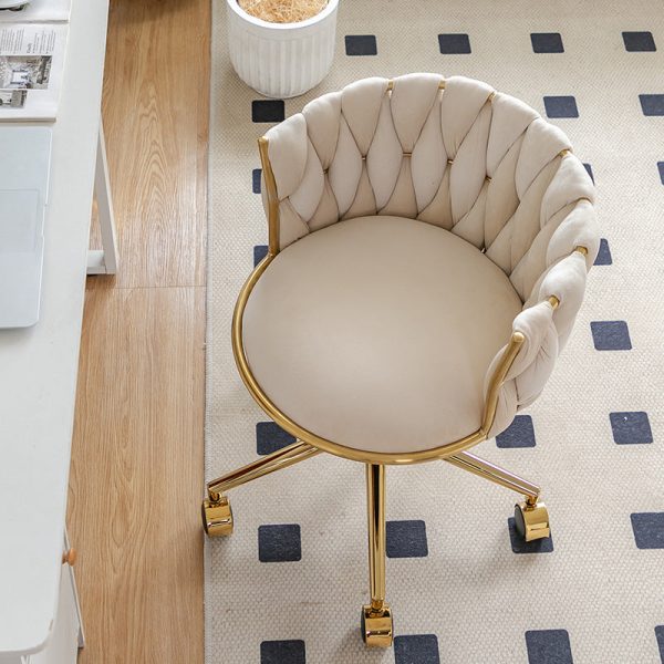 Contemporary Luxury Round Velvet Adjustable Height Vanity Stool Tufted Backrest For Bedroom - Image 7