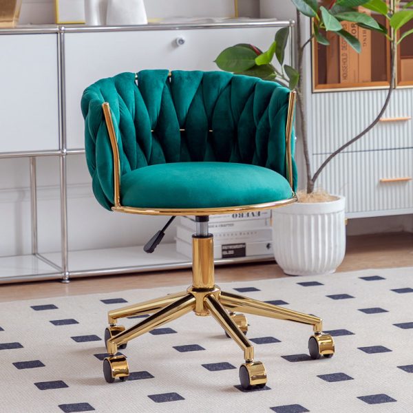 Contemporary Luxury Round Velvet Adjustable Height Vanity Stool Tufted Backrest For Bedroom - Image 2