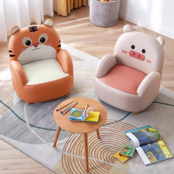 Contemporary Creative Cartoon Animal Tiger Fabric Solid Wood Children Accent Chair Backrest For Living Room - Image 6