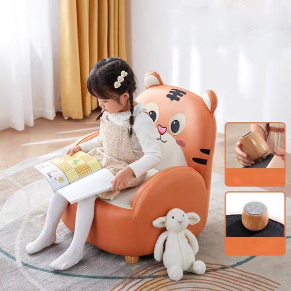 Contemporary Creative Cartoon Animal Tiger Fabric Solid Wood Children Accent Chair Backrest For Living Room - Image 5