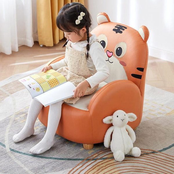Contemporary Creative Cartoon Animal Tiger Fabric Solid Wood Children Accent Chair Backrest For Living Room - Image 7