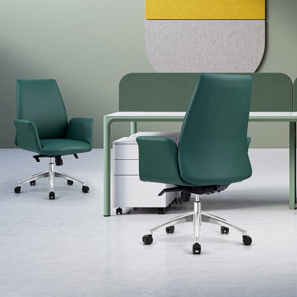 Modern Luxury Square Leather Swivel Desk Chair Backrest Casters For Home Office - Image 2
