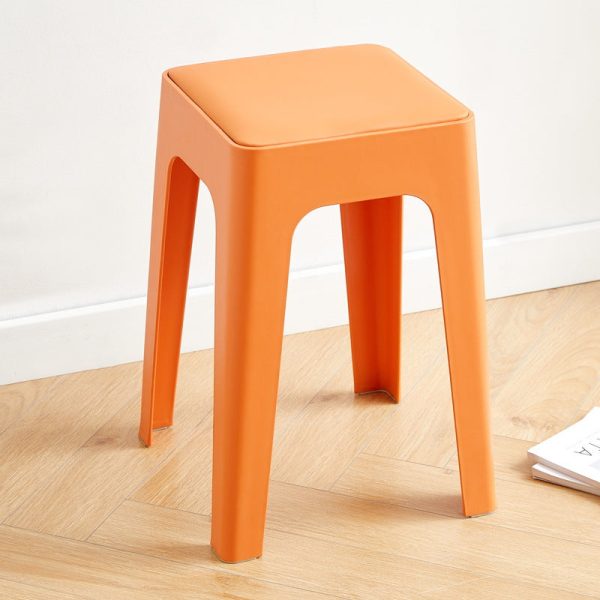 Contemporary Nordic Geometry Square Leather Plastic Stackable Chair Non-Slip Legs For Bedroom - Image 14