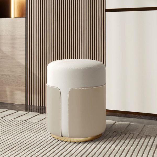 Contemporary Luxury Round Leather Metal Vanity Stool For Bedroom - Image 8