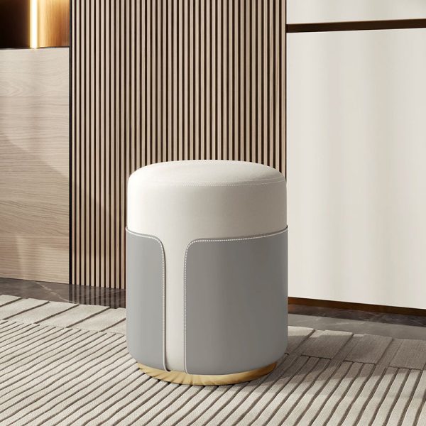 Contemporary Luxury Round Leather Metal Vanity Stool For Bedroom - Image 6