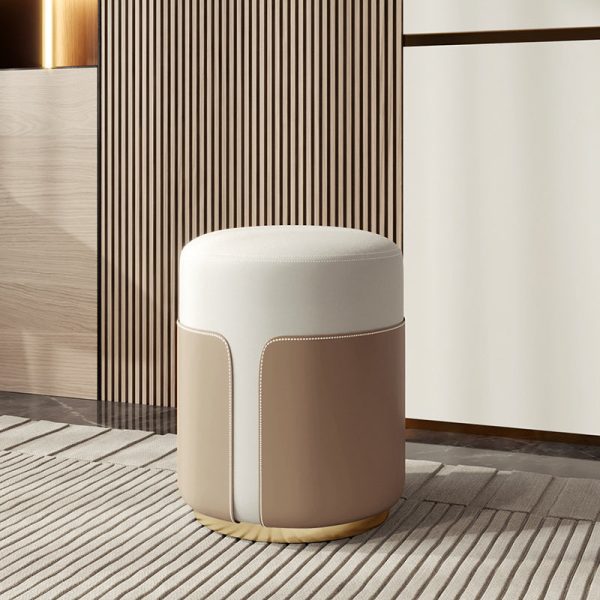 Contemporary Luxury Round Leather Metal Vanity Stool For Bedroom - Image 7