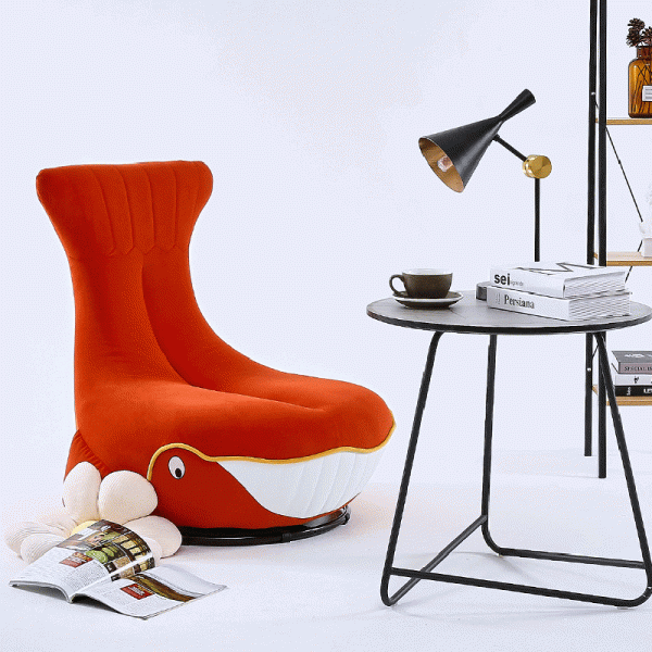 Contemporary Creative Animal Whale Fabric Solid Wood Swivel Accent Chair For Living Room - Image 2