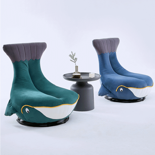 Contemporary Creative Animal Whale Fabric Solid Wood Swivel Accent Chair For Living Room - Image 10