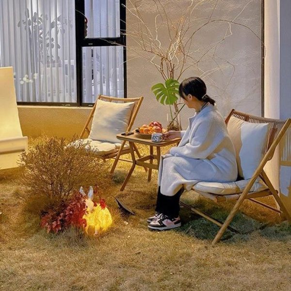 Traditional Rustic PE Weaving Rattan Imitation Wood Grain Alloy Frame Foldable Recliner Backrest Footrest For Outdoor Patio - Image 14