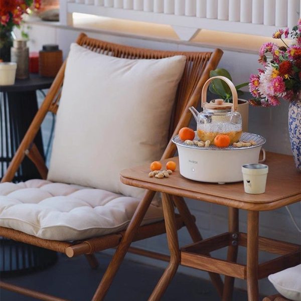 Traditional Rustic PE Weaving Rattan Imitation Wood Grain Alloy Frame Foldable Recliner Backrest Footrest For Outdoor Patio - Image 11