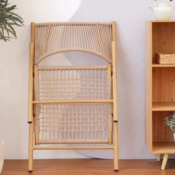 Traditional Rustic PE Weaving Rattan Imitation Wood Grain Alloy Frame Foldable Recliner Backrest Footrest For Outdoor Patio - Image 15