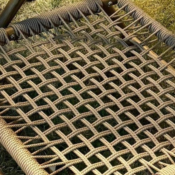 Traditional Rustic PE Weaving Rattan Imitation Wood Grain Alloy Frame Foldable Recliner Backrest Footrest For Outdoor Patio - Image 6