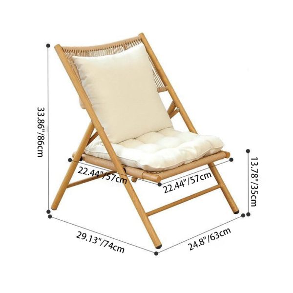 Traditional Rustic PE Weaving Rattan Imitation Wood Grain Alloy Frame Foldable Recliner Backrest Footrest For Outdoor Patio - Image 4