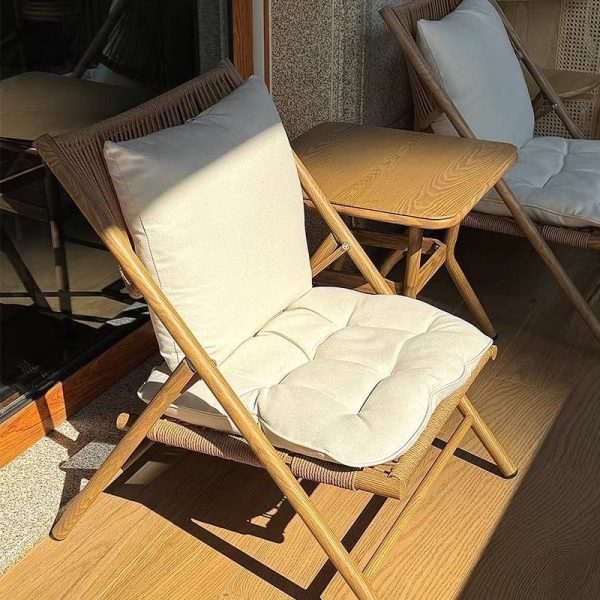 Traditional Rustic PE Weaving Rattan Imitation Wood Grain Alloy Frame Foldable Recliner Backrest Footrest For Outdoor Patio - Image 3