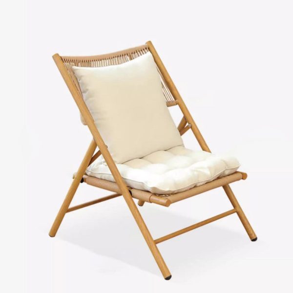 Traditional Rustic PE Weaving Rattan Imitation Wood Grain Alloy Frame Foldable Recliner Backrest Footrest For Outdoor Patio - Image 17