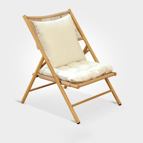 Traditional Rustic PE Weaving Rattan Imitation Wood Grain Alloy Frame Foldable Recliner Backrest Footrest For Outdoor Patio - Image 19
