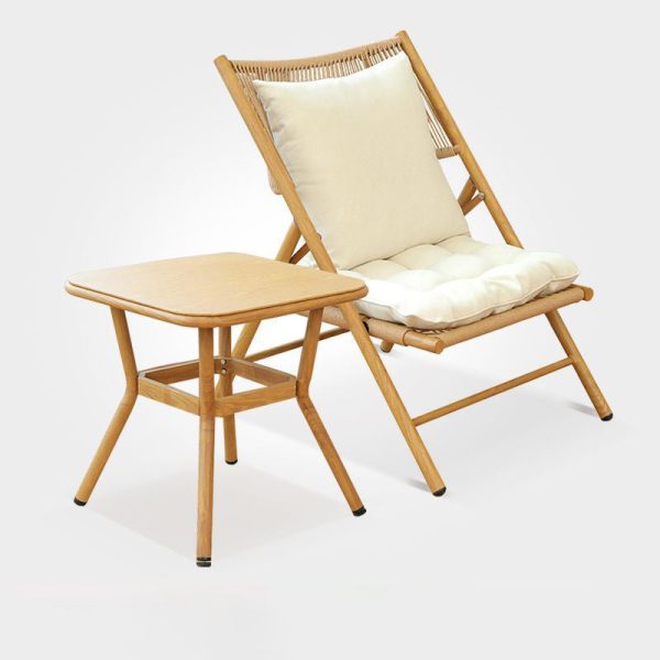 Traditional Rustic PE Weaving Rattan Imitation Wood Grain Alloy Frame Foldable Recliner Backrest Footrest For Outdoor Patio - Image 16